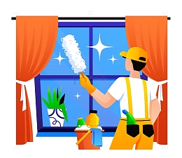 家政清洁工人正在擦玻璃