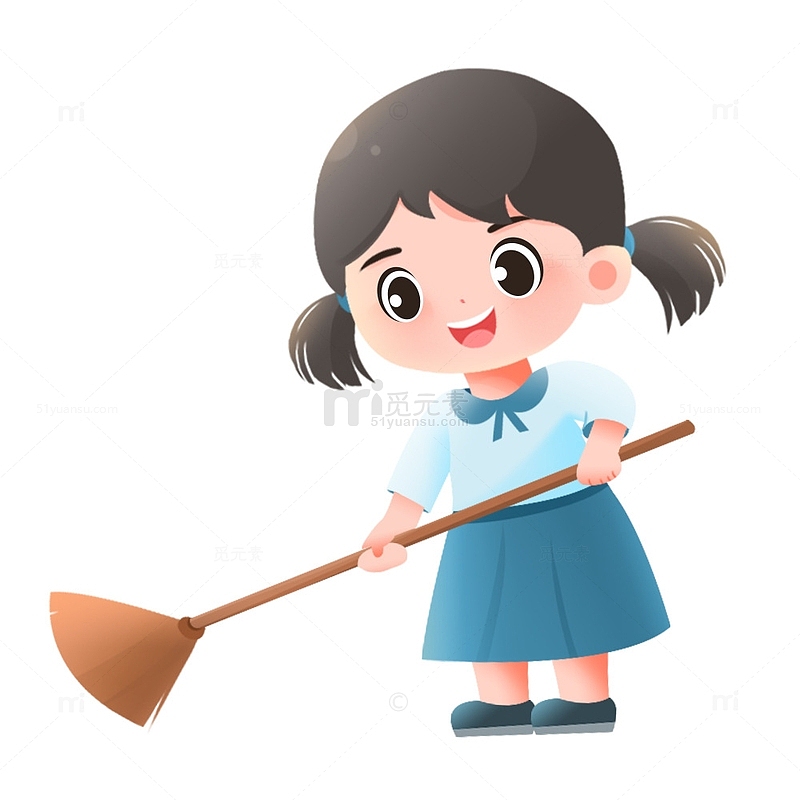 劳动节扫地的女孩插画元素