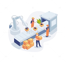 正在传送带分拣商品的工人