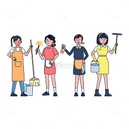 穿着专业制服的清洁工团队