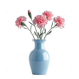 蓝色花瓶康乃馨插花元素