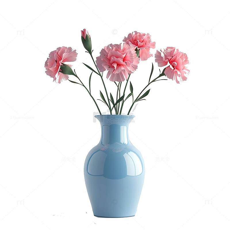 蓝色花瓶康乃馨插花元素