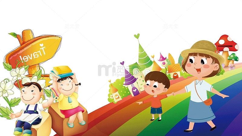 卡通六一儿童节儿童学生彩虹游乐园
