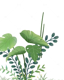 卡通草丛青草棕榈叶热带植物