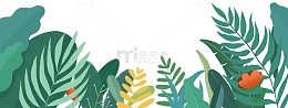卡通草丛绿叶热带植物