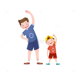 卡通父亲节父亲儿子做体操运动