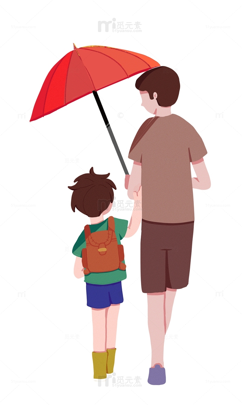卡通父亲节父亲儿子撑伞
