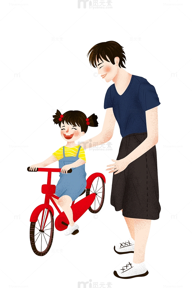 卡通父亲节父女骑自行车