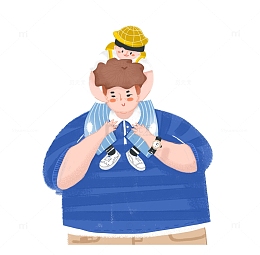 手绘卡通父亲节父亲背着儿童