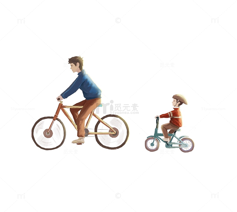 手绘卡通父亲节父亲儿子骑自行车