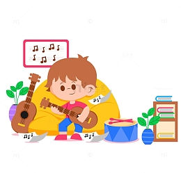 在练习吉他的孩子