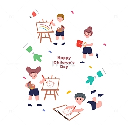 一起绘画的孩子们