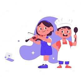 拉小提琴的小姑娘与厨师