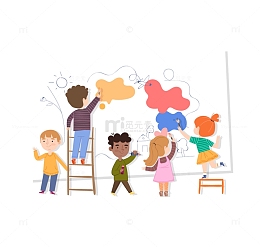 学生们一起在黑板上绘画