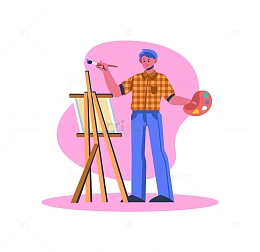 手拿画笔在画板上绘画