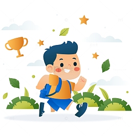 背着书包在上学路上奔跑的学生