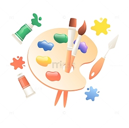 卡通插着画笔的画板