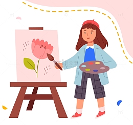 手拿彩绘板画画的女孩子