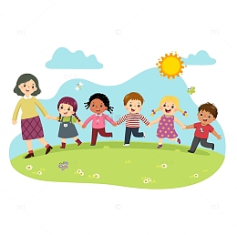 老师带着孩子去室外游玩