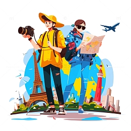 外出旅行卡通插画素材