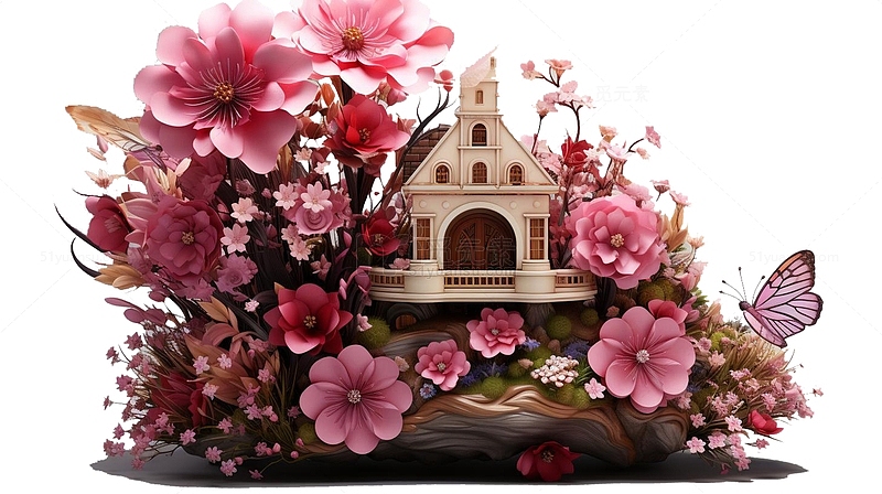 粉红色创意建筑花园