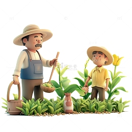 3d黏土小人田间劳动五一素材