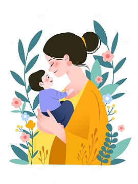 扁平风矢量插画妈妈抱着孩子母亲节素材