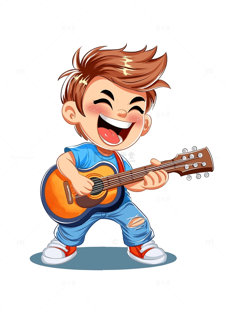 弹吉他的摇滚音乐男孩表演卡通插画