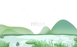 手绘卡通山丘山脉荷塘草丛