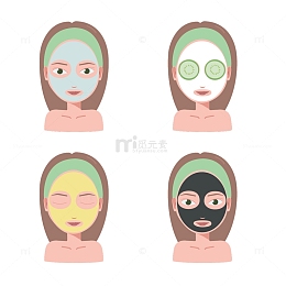 可爱的卡通女孩皮肤护肤常规矢量