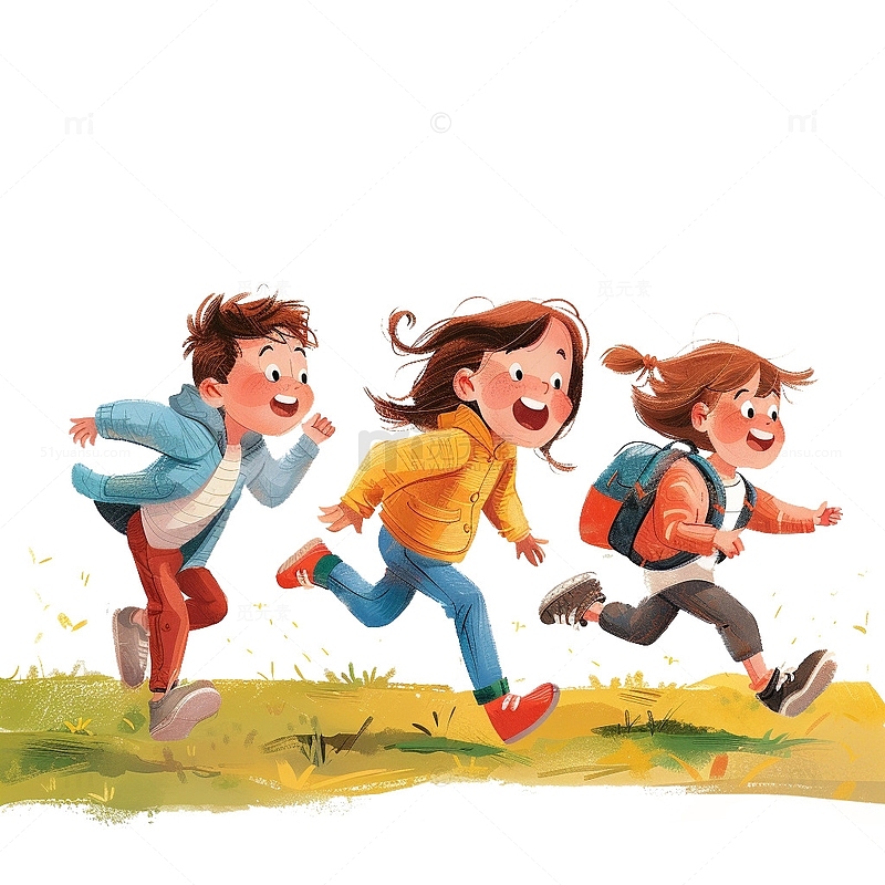 假期草地上奔跑游玩的孩子们