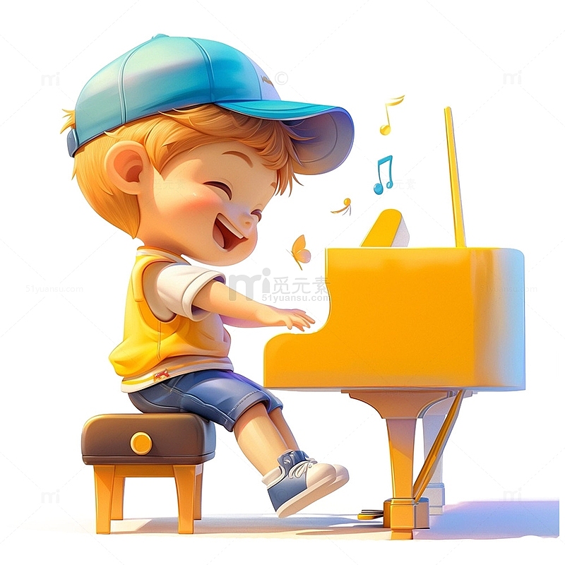 弹钢琴的卡通可爱男孩