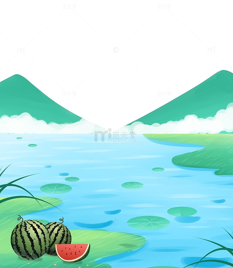 清新夏日河流旁的西瓜
