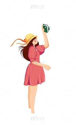 手绘卡通拿相机的女性