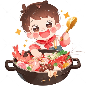 卡通风格正在吃饭的男孩素材