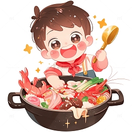 卡通风格正在吃饭的男孩素材