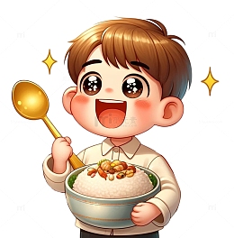 正在吃饭的人物卡通风格素材