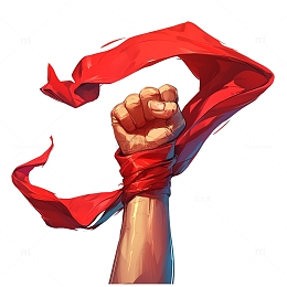 红色飘带拳头手势