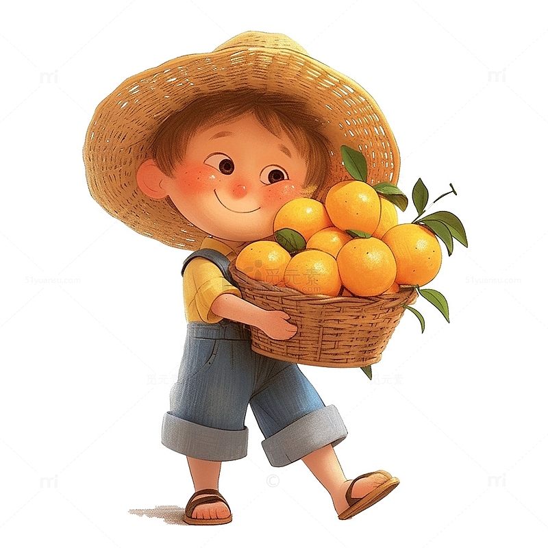 抱着橘子的男孩