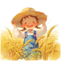 带着帽子站在麦田里的女孩