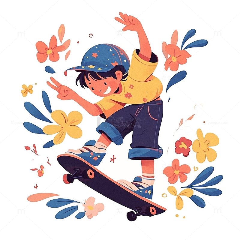 青年滑板男孩