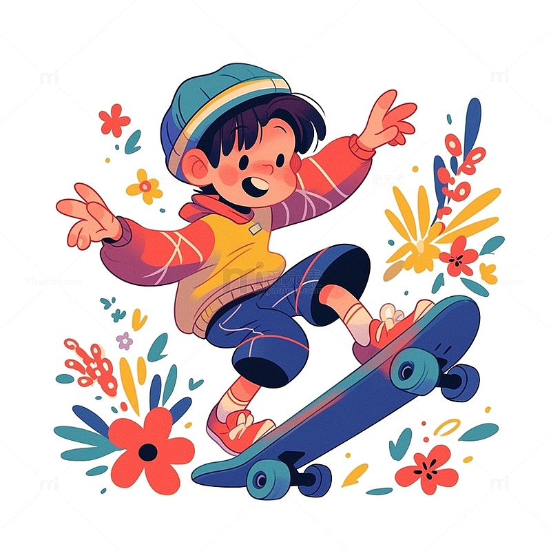 滑板卡通男孩人物