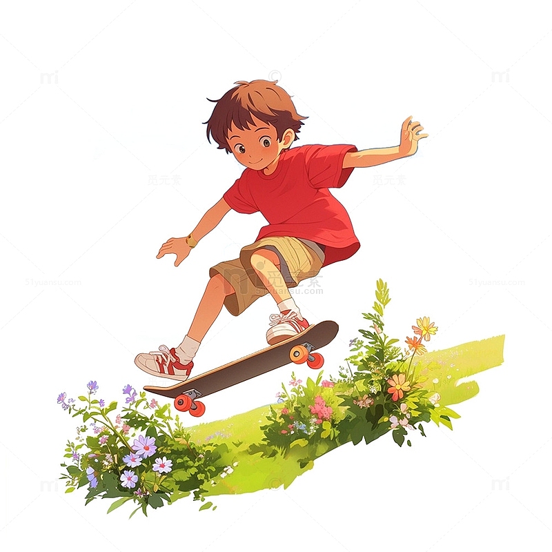 草坪滑板男孩