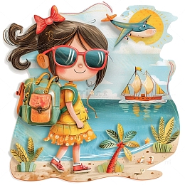 可爱女孩海边旅游形象贴纸
