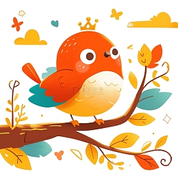 卡通站在树上的小鸟素材