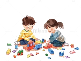 可爱的小孩子坐在地上玩玩具