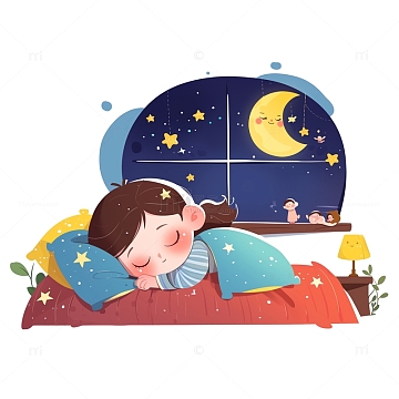 睡觉女孩卡通素材-睡觉女孩卡通图片元素-觅元素