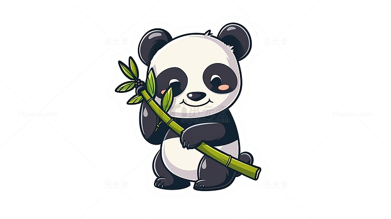 卡通可爱熊猫抱竹白边贴纸
