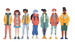 站成一排背着书包的学生们
