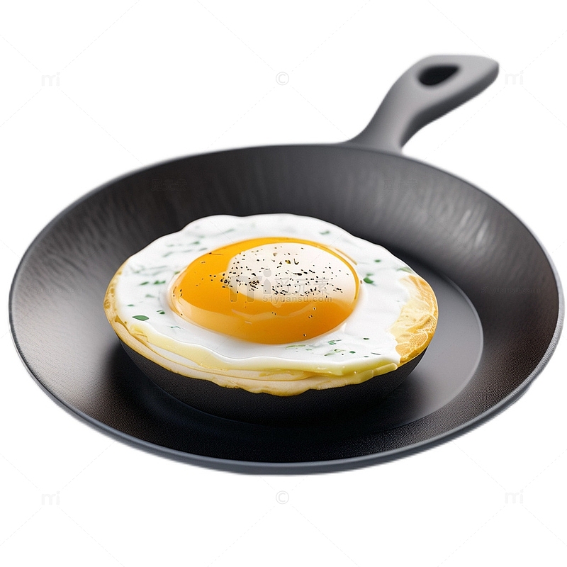 3D立体真实平底锅煎鸡蛋美食早餐
